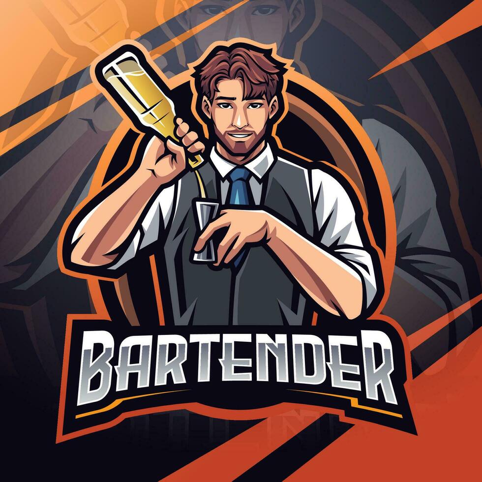 Bartender esport mascot logo design vector