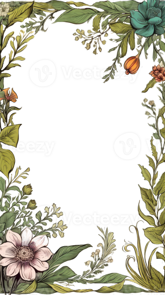 AI generated Elegant frames with flowers and leaves, design templates in line style. Vector backgrounds for wedding invitations, greeting cards, social media stories, label, corporate identity png