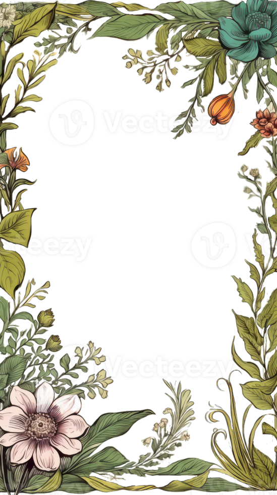 ai genererad elegant ramar med blommor och löv, design mallar i linje stil. vektor bakgrunder för bröllop inbjudningar, hälsning kort, social media berättelser, märka, företags- identitet png