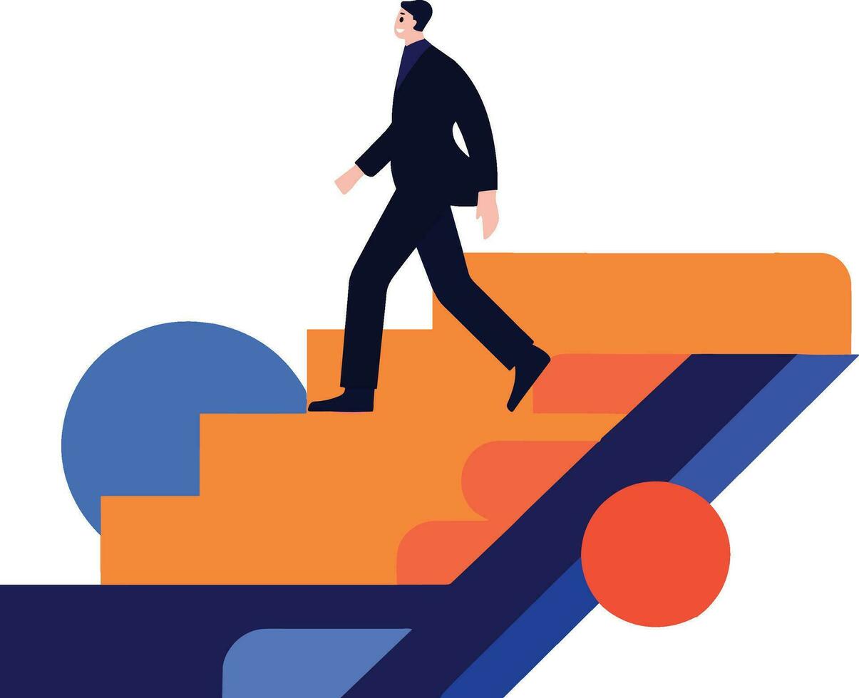 Hand Drawn Businessman walking up stairs in success concept in flat style vector