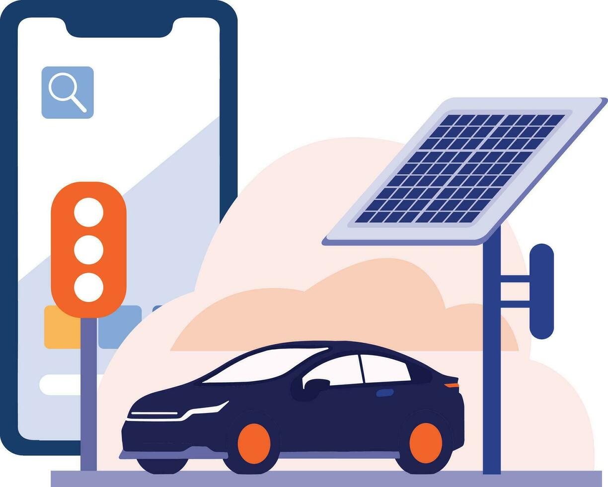 mano dibujado eléctrico carros con eléctrico cargando estaciones en plano estilo vector