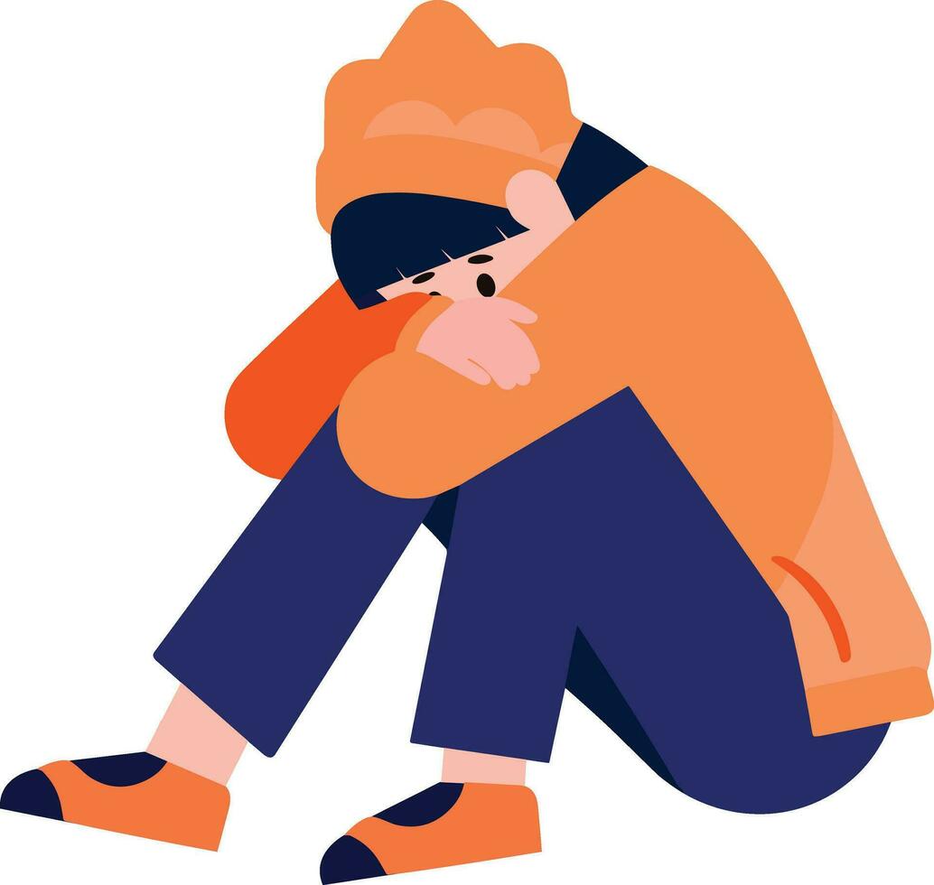 Hand Drawn teenage character is depressed in flat style vector