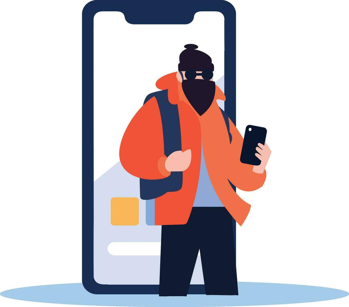 Hand Drawn Thief or hacker in concept Cyber Security in flat style vector