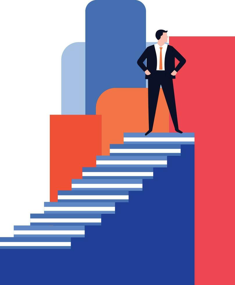 Hand Drawn Businessman walking up stairs in success concept in flat style vector