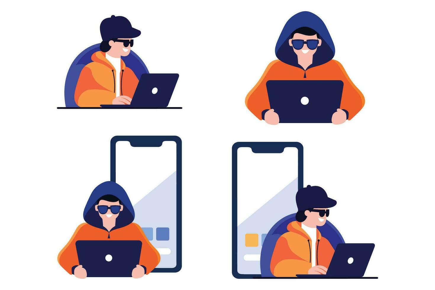 Hand Drawn Thief or hacker in concept Cyber Security in flat style vector