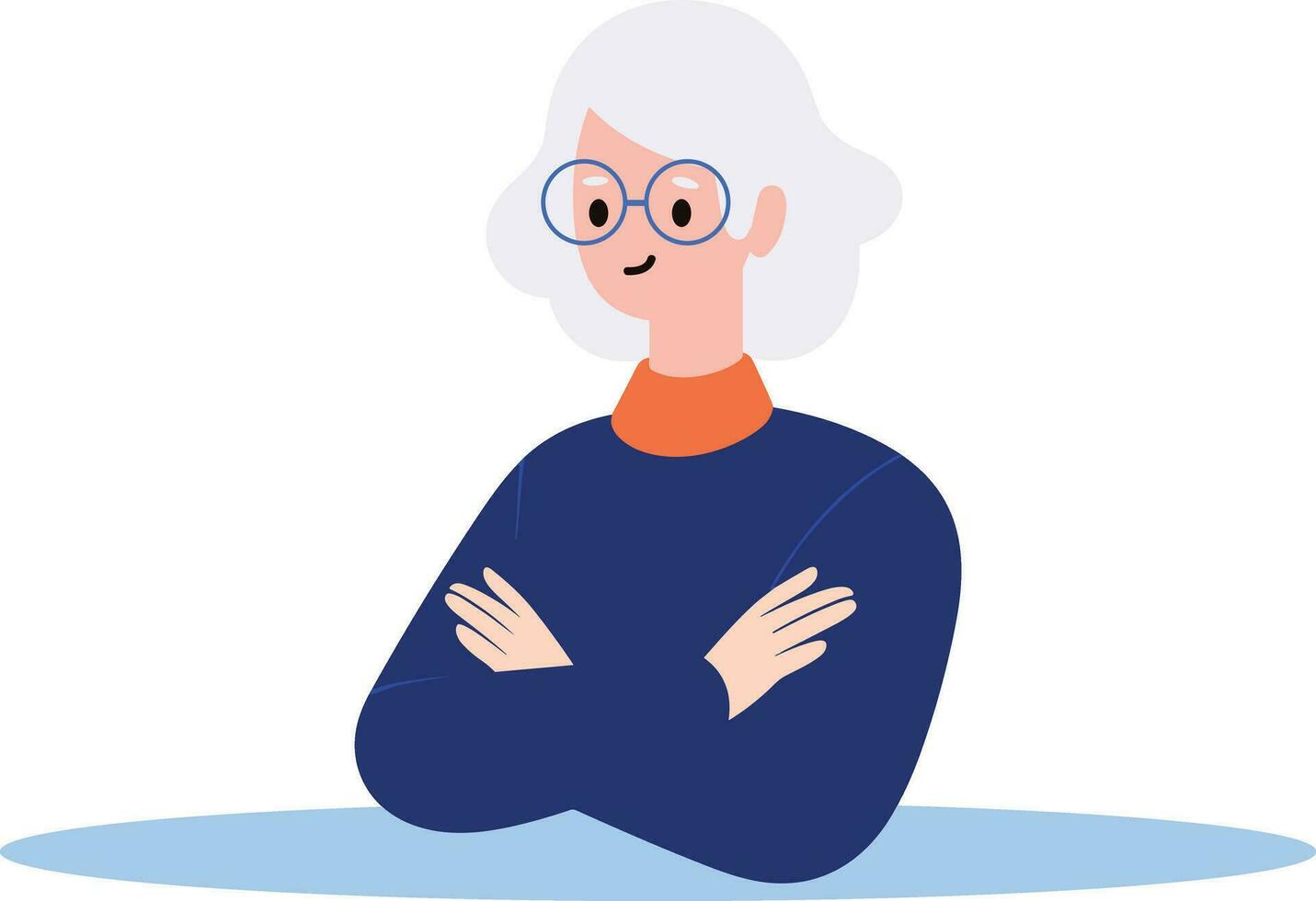 Hand Drawn old woman stands with her arms crossed with confidence in flat style vector