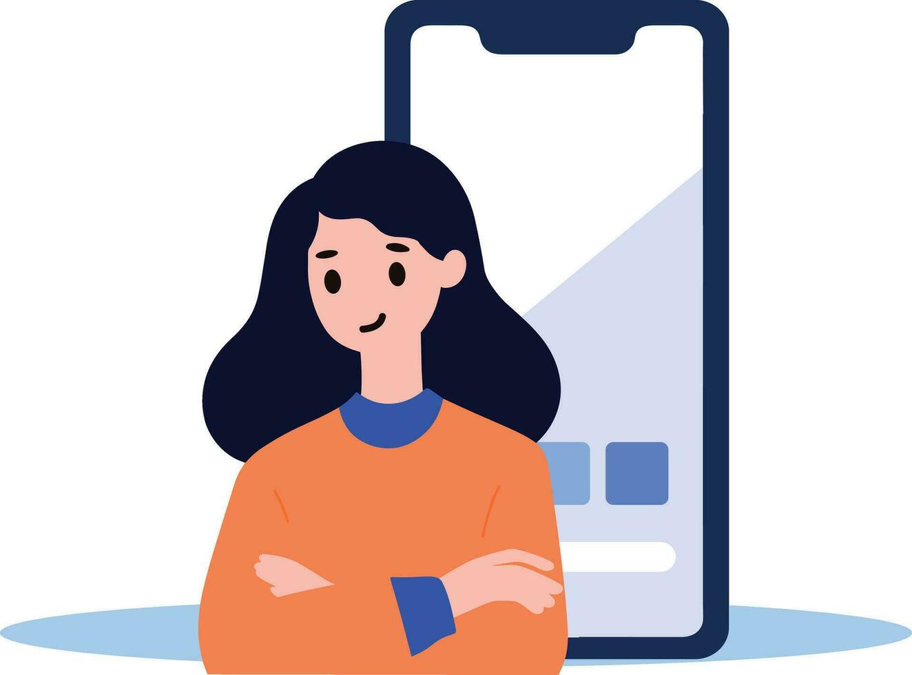 Hand Drawn woman stands with her arms crossed with confidence in flat style vector