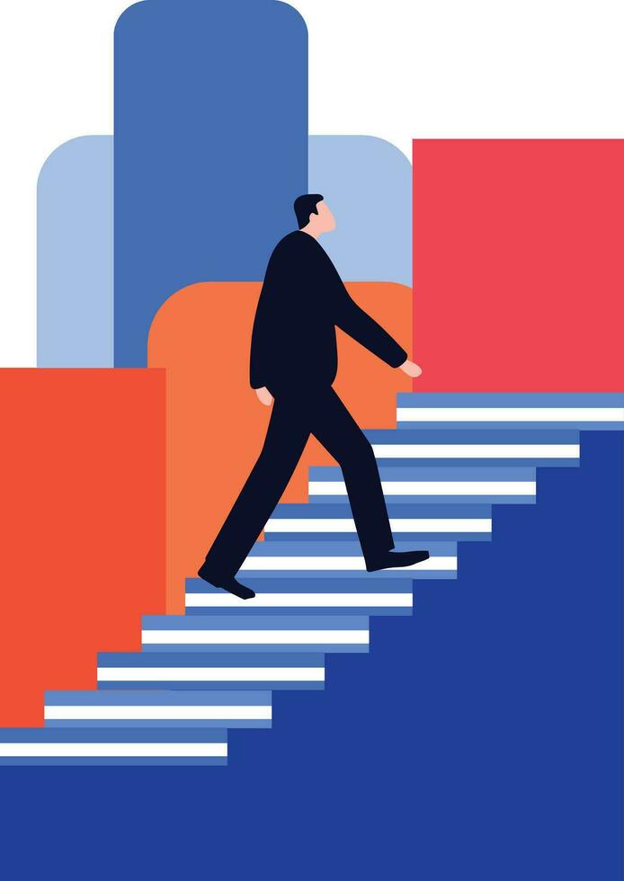 Hand Drawn Businessman walking up stairs in success concept in flat style vector