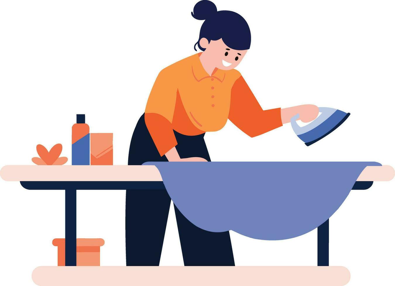 Hand Drawn Housewife ironing clothes in flat style vector