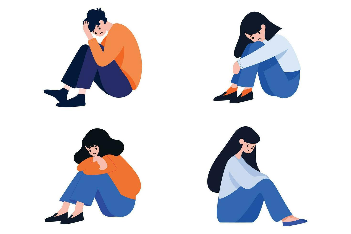 Hand Drawn teenage character is depressed in flat style vector