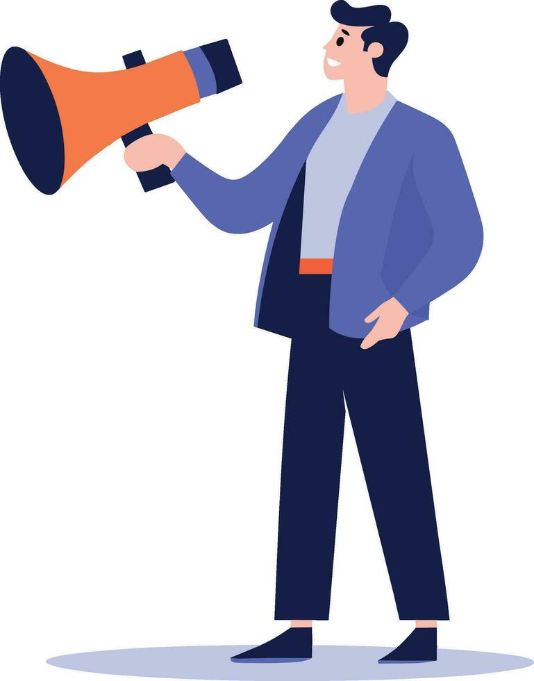 Hand Drawn Businessman with megaphone in discount concept in flat style vector