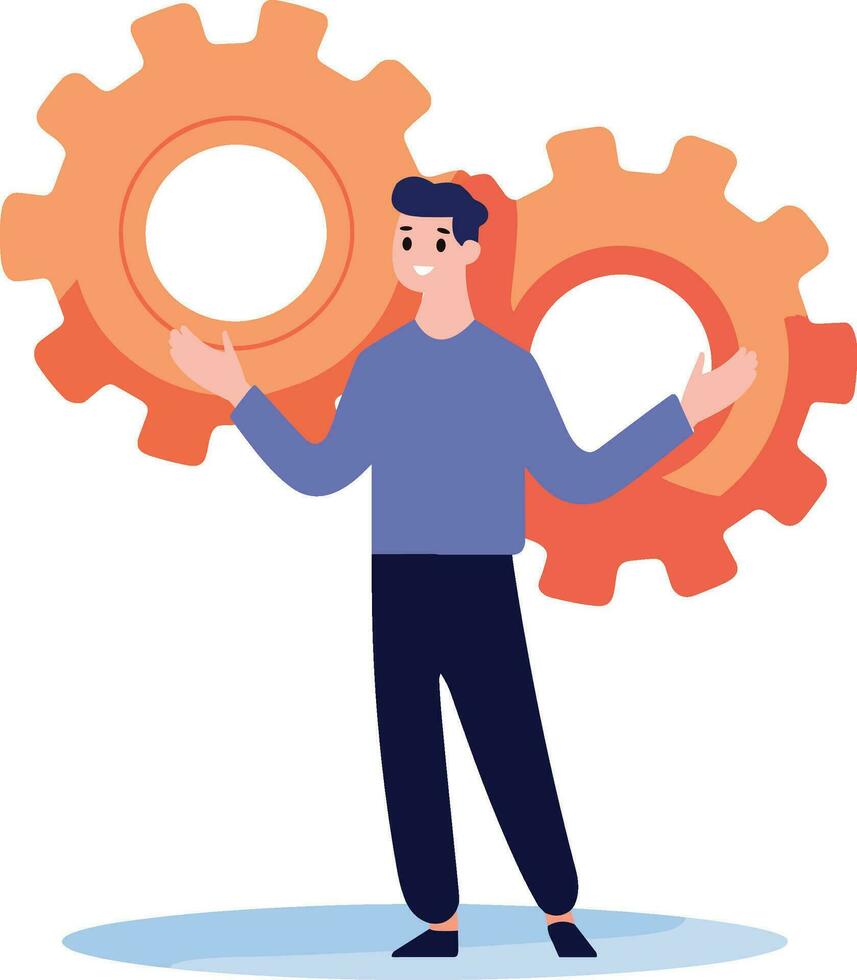 Hand Drawn Engineer or architect with cogs in construction concept in flat style vector