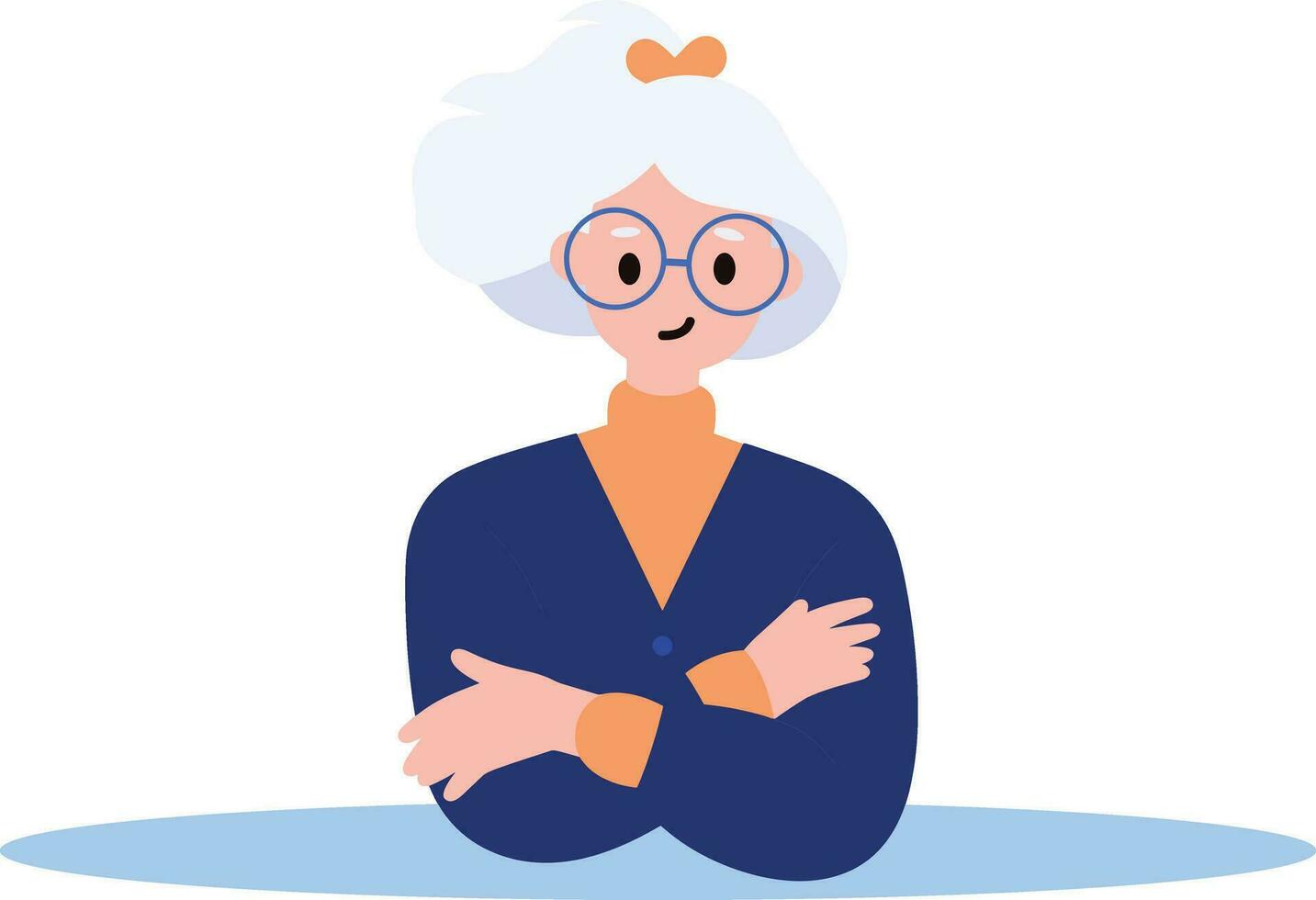 Hand Drawn old woman stands with her arms crossed with confidence in flat style vector