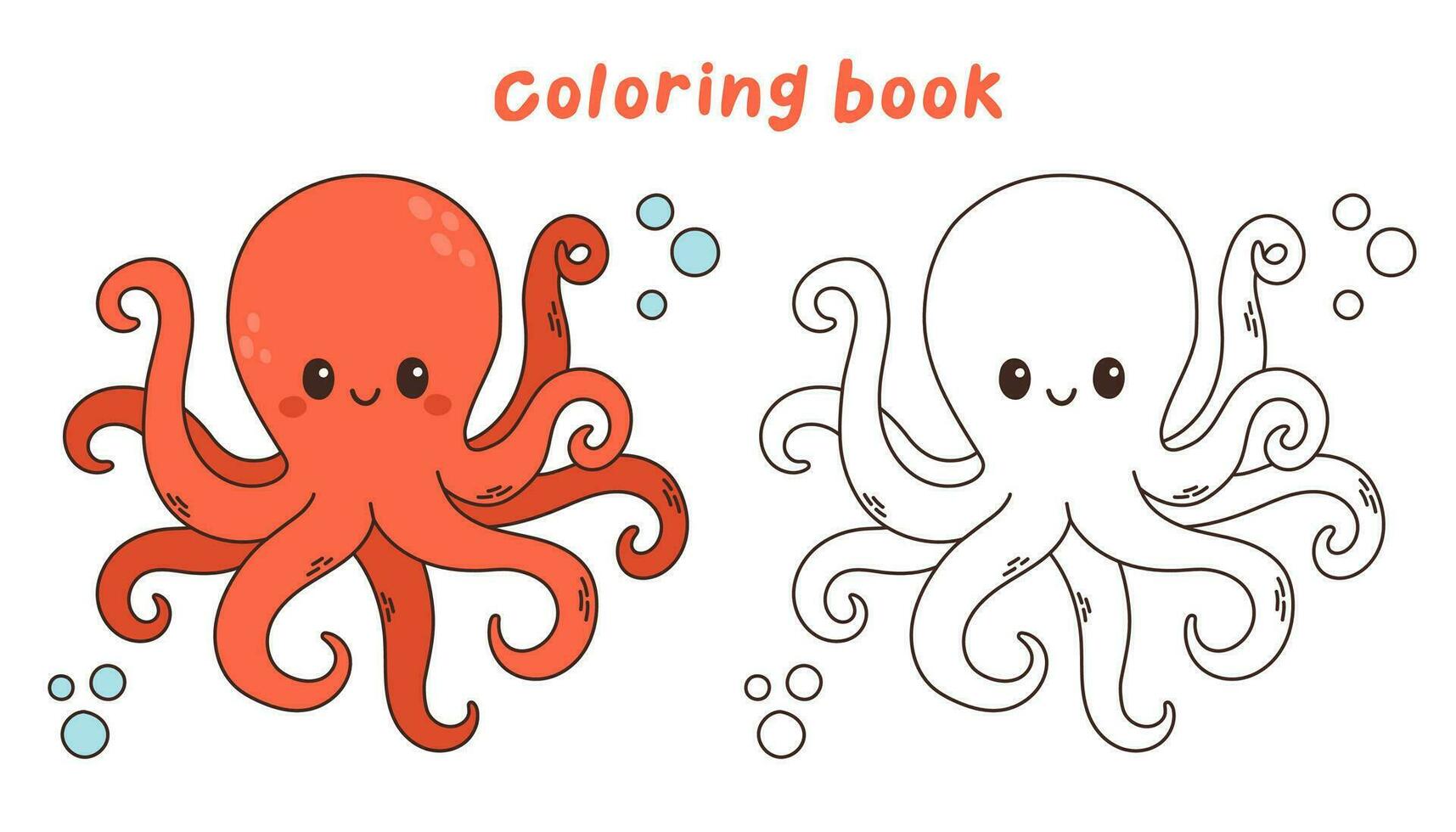 linda rojo pulpo vector ilustración submarino, mar vida colorante libro o colorante página. vector ilustración