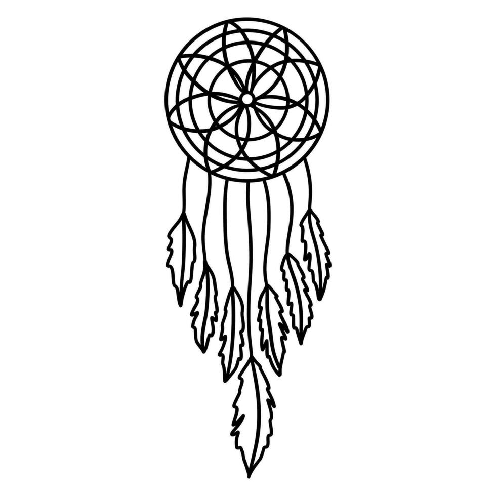 Dreamcatcher with feathers and flower. Vector
