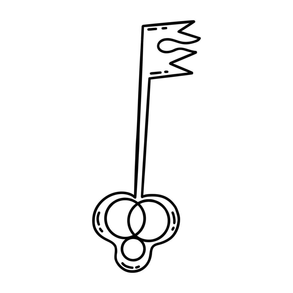 Figured Key from the chest or door. Vector doodle