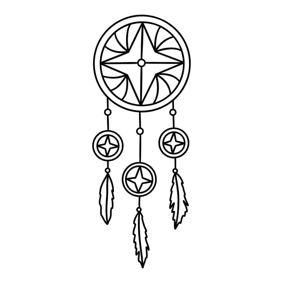 Dreamcatcher with three feathers and stars. Vector