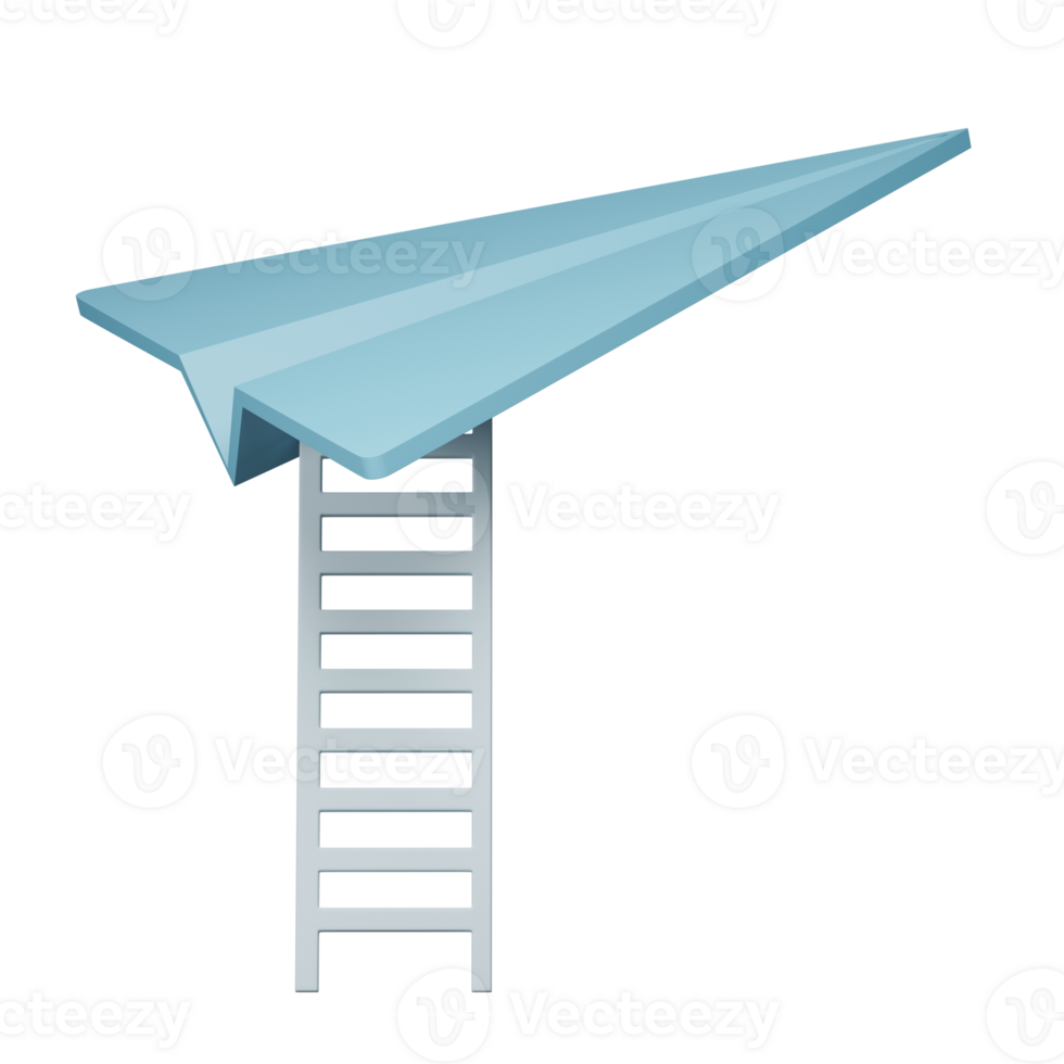 3D render, Paper Airplane and stairs isolated on transparent background. png