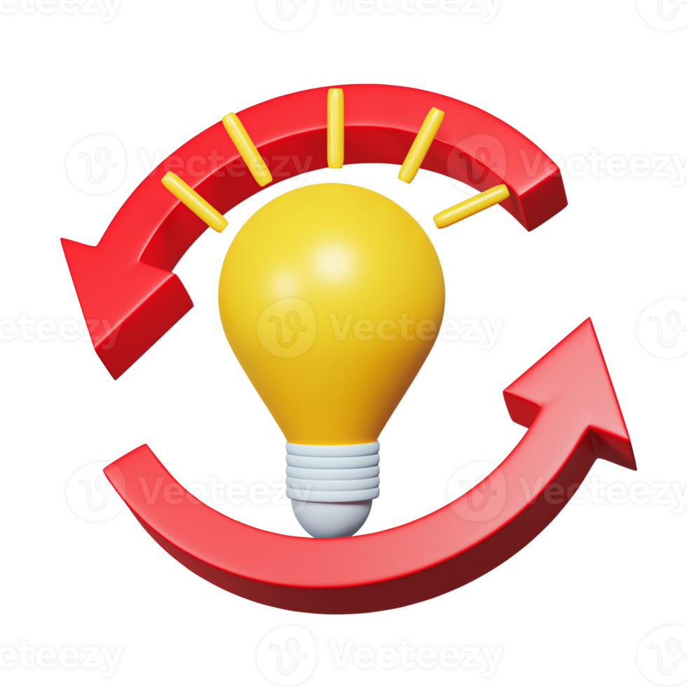 Update light bulb, Recycling light bulb isolated on transparent background. Change bulb icon, arrow, process, strategy, technology, vision, idea concept. png