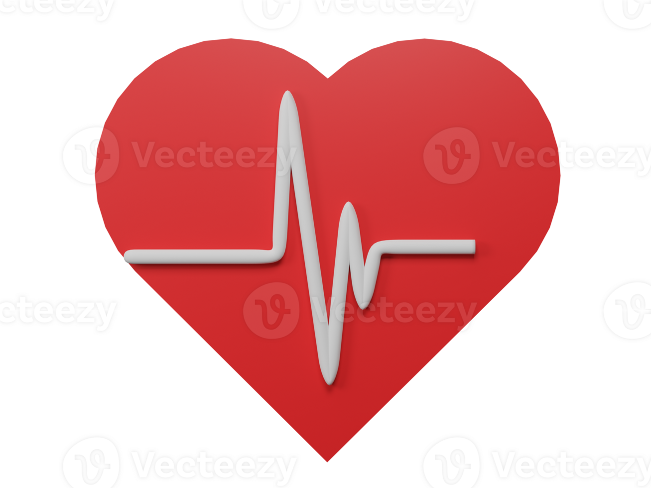 3D rendering. Red heart with pulse line icon isolated on transparent background. Concept of Heartbeat pulse, cardiogram and medical healthcare. png