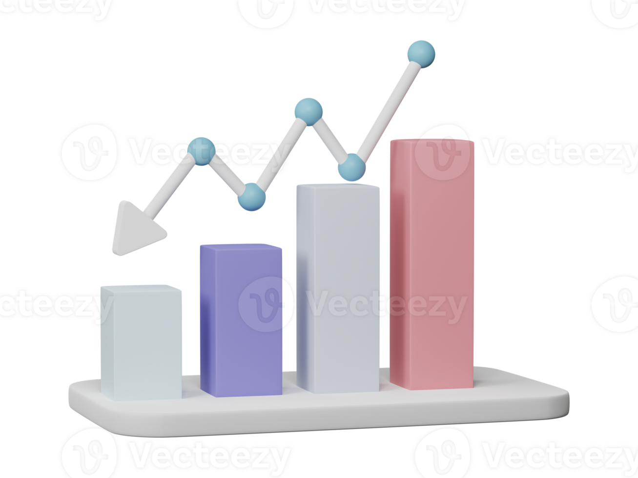 Business chart graphics and statistics, Growing bars graphic rising forward achievement goal. 3D render Illustration. png