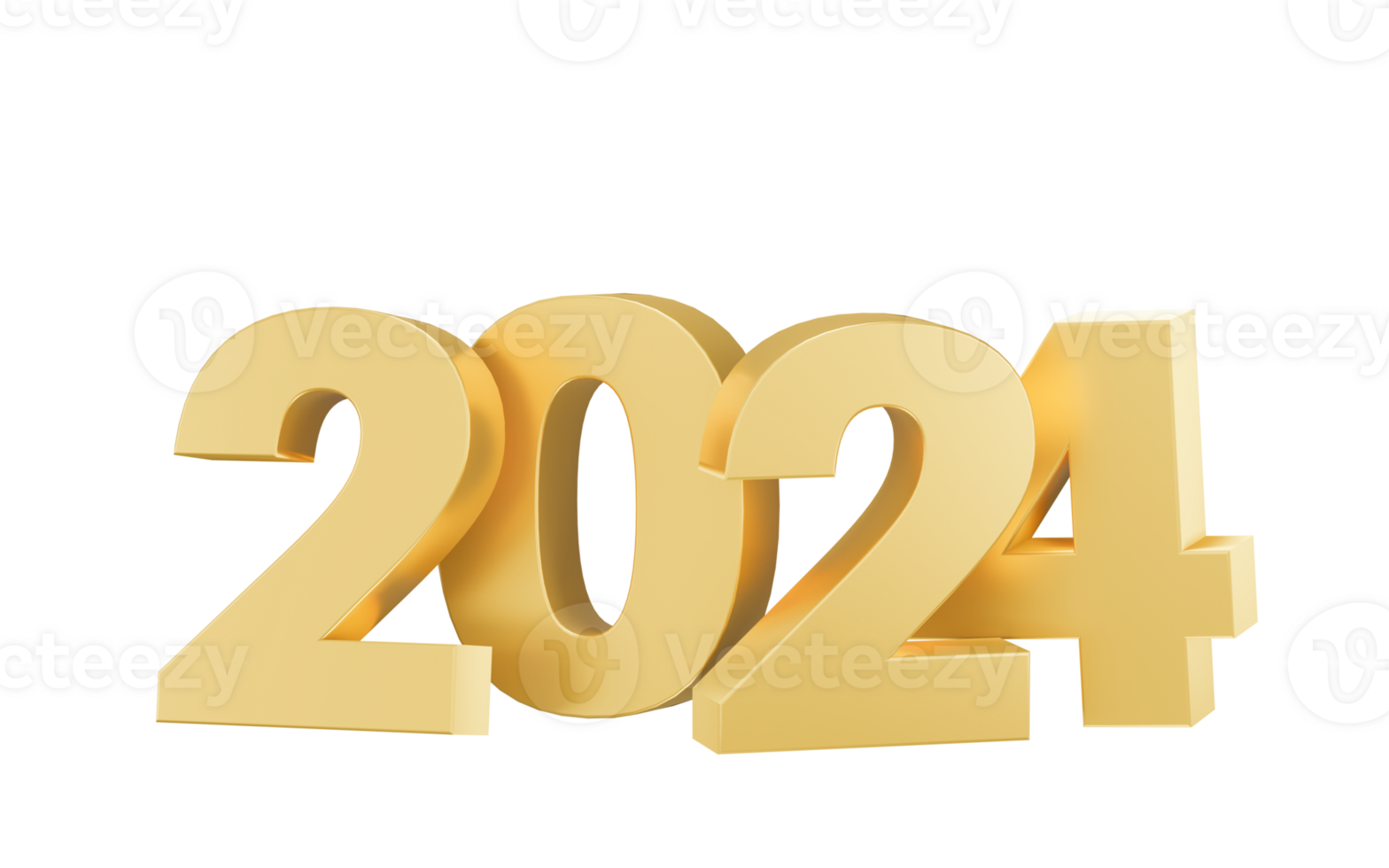 Happy new year inscription 2024 holiday isolated on transparent background. Gold numeral 2024 decoration. 3d render png