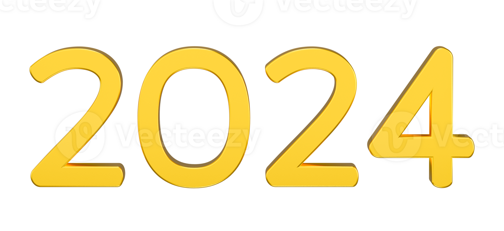 Happy new year inscription 2024 holiday isolated on transparent background. Gold numeral 2024 decoration. 3d render png