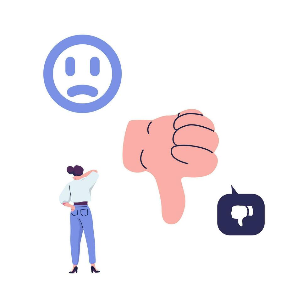 negative work, people leave bad reviews, the thumb shows a slave flat vector illustration