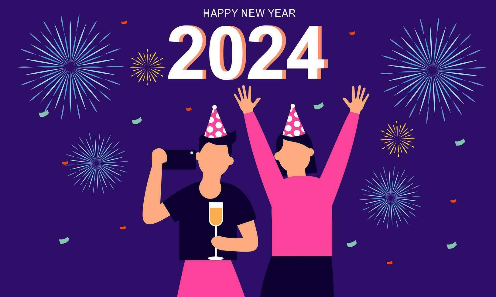 contento nuevo año 2024 celebracion ilustración vector