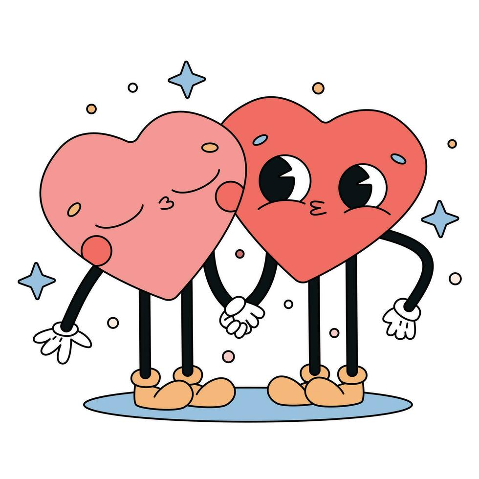 mano dibujado de moda tradicional dibujos animados vector ilustración corazón Pareja amor Beso