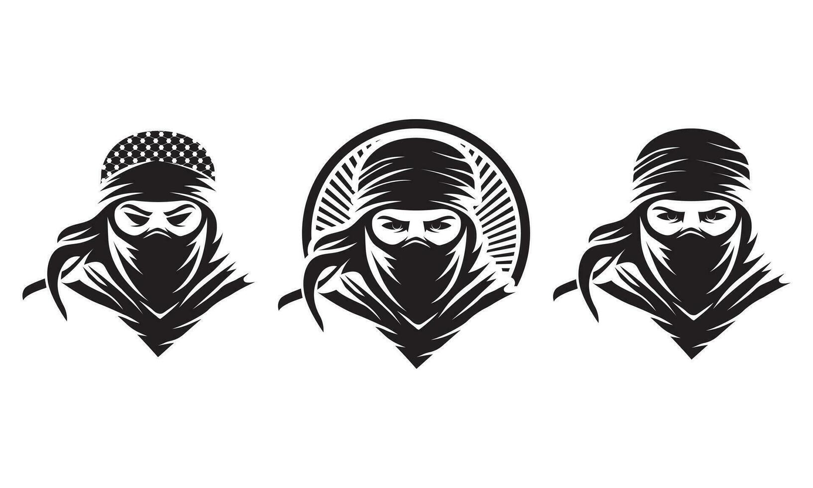 Warrior silhouette logo variations. Warrior head logo. Gaming logo, Ninja logo vector