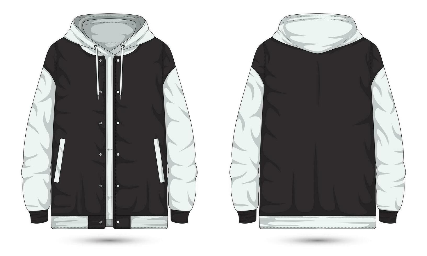Modern hoodie jacket mockup with raglan sleeves front and back view vector
