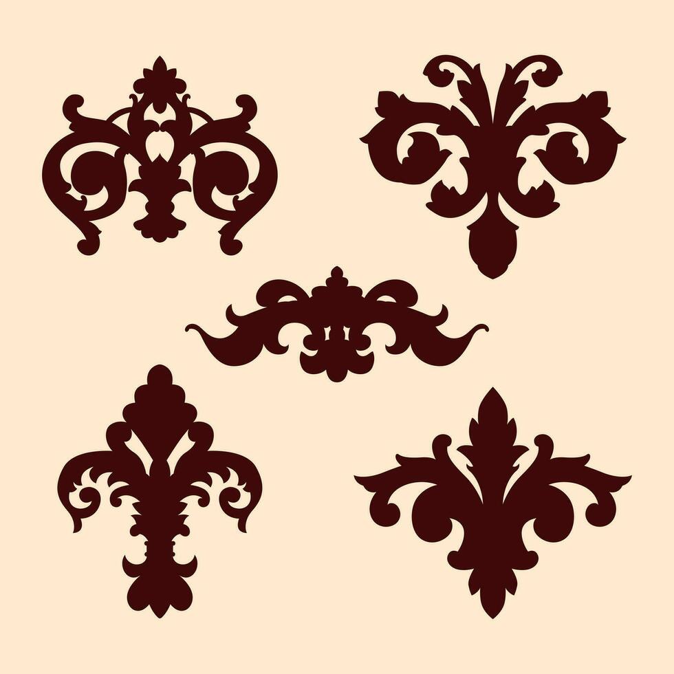 Collection of vintage floral ornament silhouettes vector