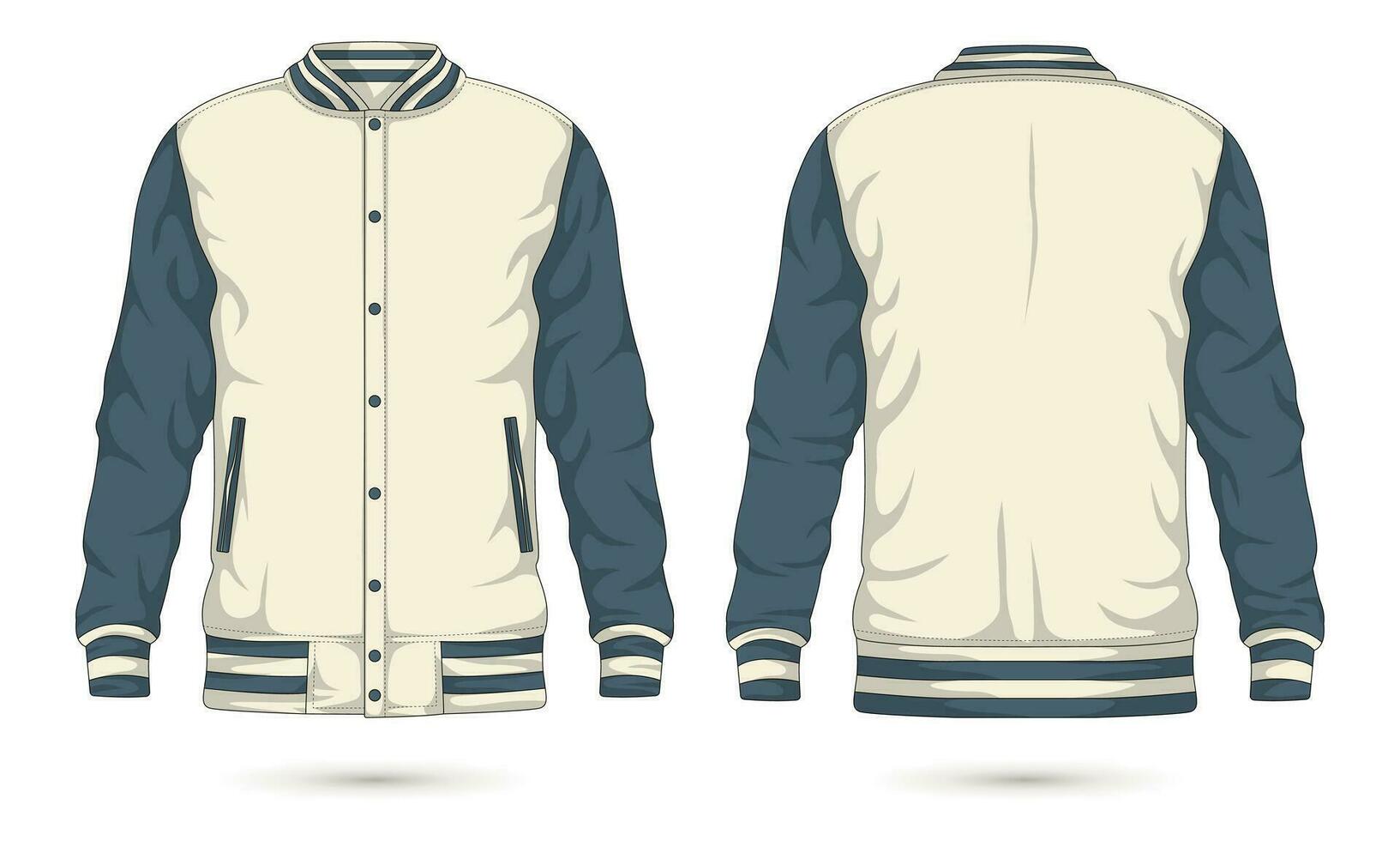 Buttoned varsity jacket mockup front and back view. Vector illustration ...