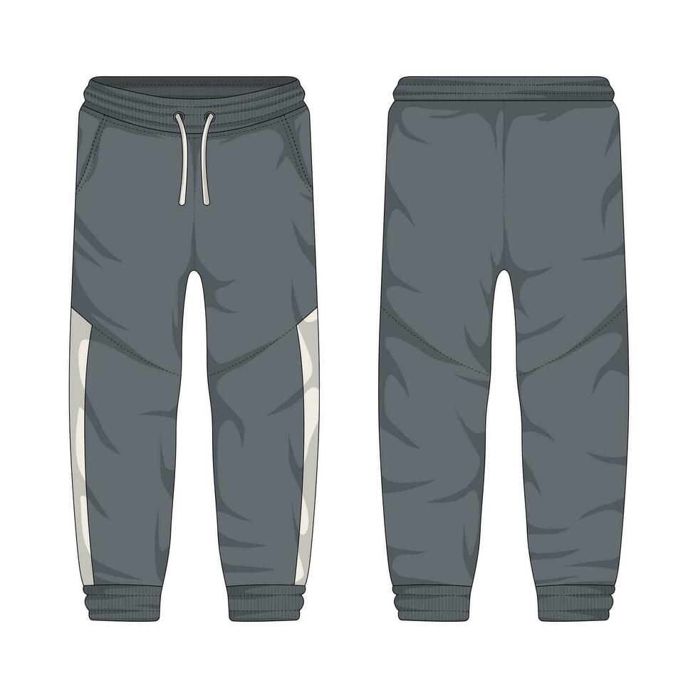 Training pants mockup front and back view. Casual trousers. Vector illustration