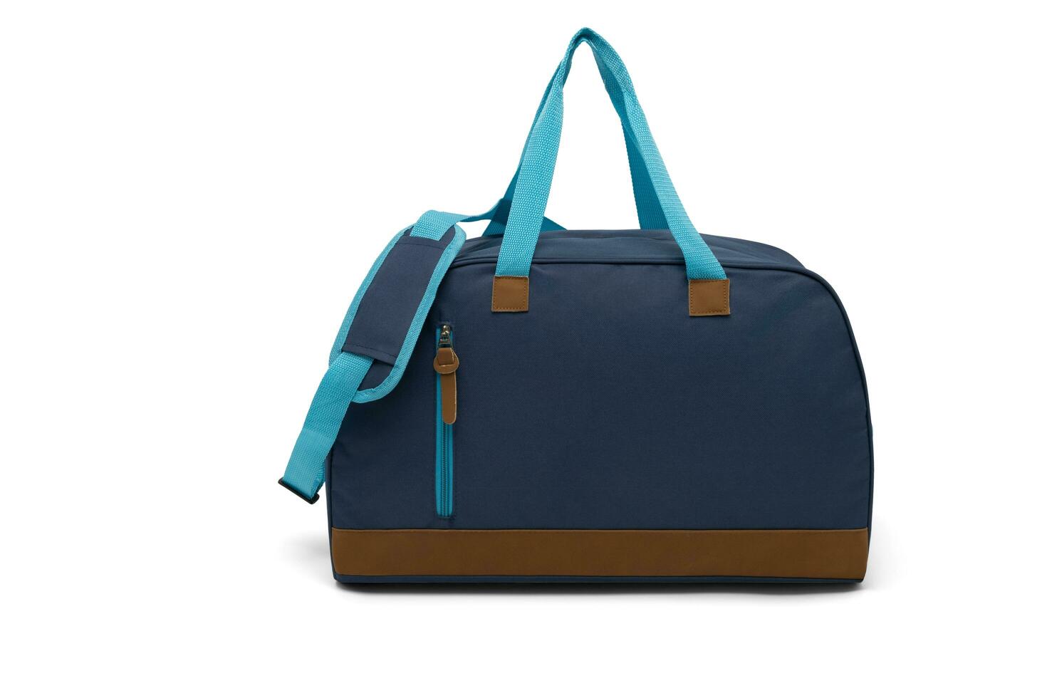 blue color blank outdoor trendy fun sports custom nylon cross body shoulder strap bag duffle gym travel bags isolated on white background. mock-up. photo
