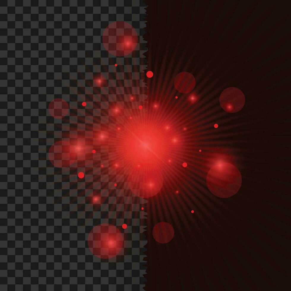 Red glowing light burst explosion, flash of light, a magical glow, sun rays vector image