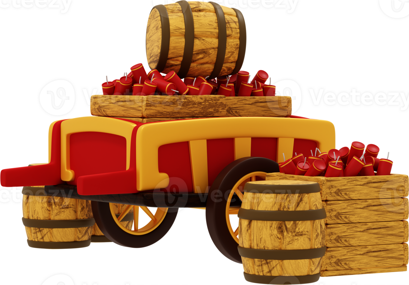 3d render chinese new year, wagon with firecrackers and barrels png