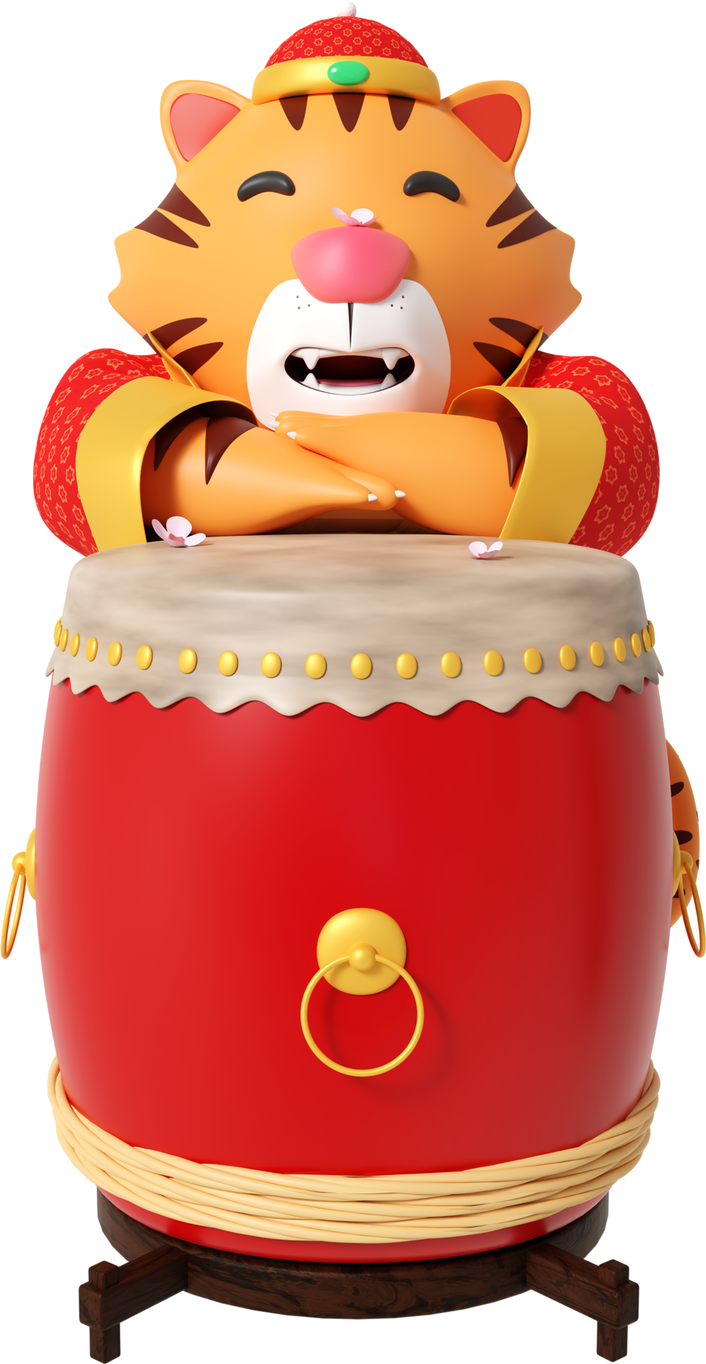 3d render chinese tiger playing drum 35263967 PNG