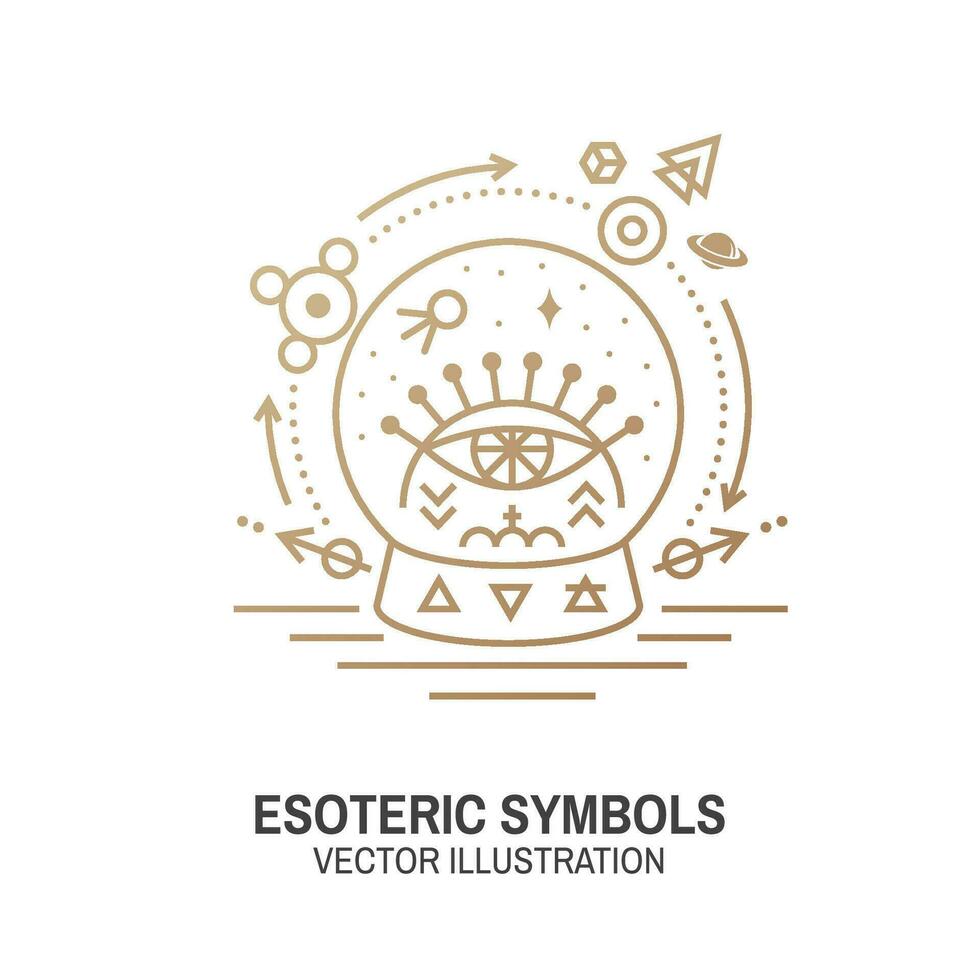 esotérico simbolos vector. Delgado línea geométrico insignia. contorno icono para alquimia o sagrado geometría. místico y magia diseño con vaso pelota y todo lo ve ojo. vector