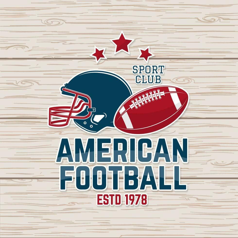 American football or rugby club badge. Vector. Concept for shirt, logo, print, stamp, tee, patch. Vintage typography design with american football ball and helmet silhouette vector