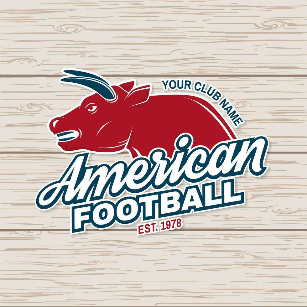 americano fútbol americano o rugby club insignia. vector. concepto para camisa, logo, imprimir, estampilla, parche. Clásico tipografía diseño con toro deportista jugador silueta vector