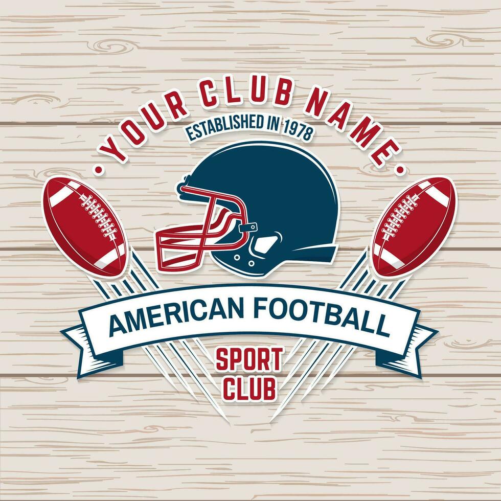 American football or rugby club badge. Vector. Concept for shirt, logo, print, stamp, tee, patch. Vintage typography design with american football ball and helmet silhouette vector