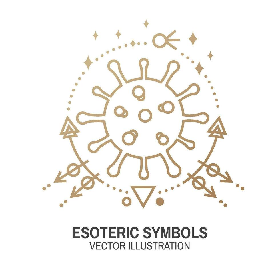 Esoteric symbols. Vector. Thin line geometric badge. Outline icon for alchemy or sacred geometry. Mystic and magic sacred geometry tattoo design with unreal geometrical cube, moon, sun vector