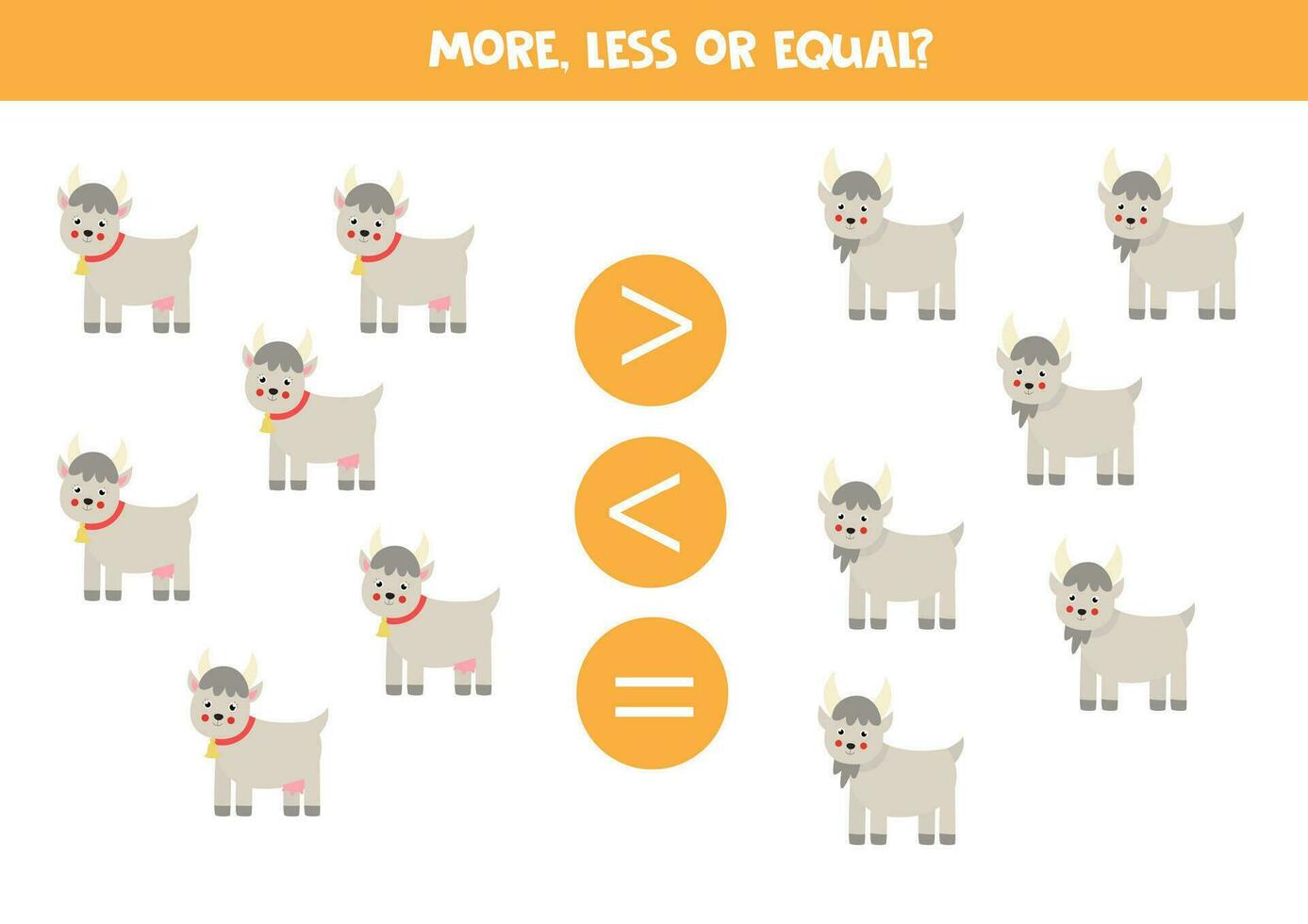Grater, less or equal with cartoon goats. vector