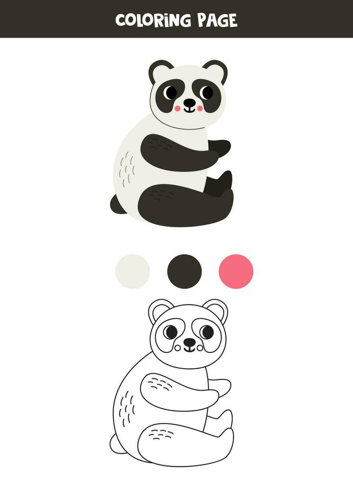 Color cute cartoon panda bear. Worksheet for kids. vector