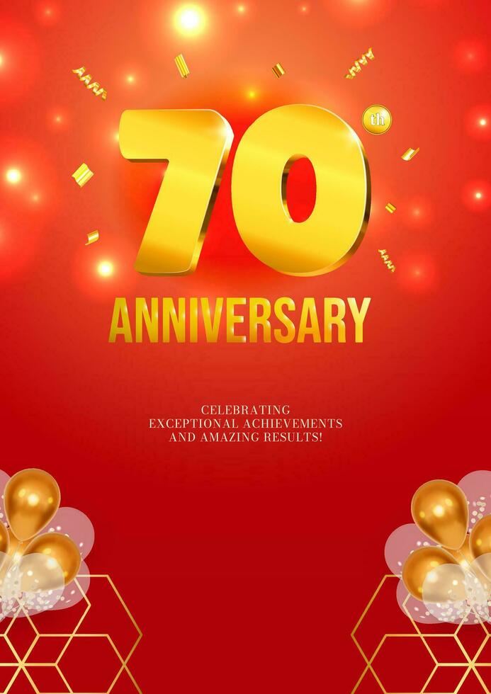Anniversary celebration flyer red background golden numbers 70 vector