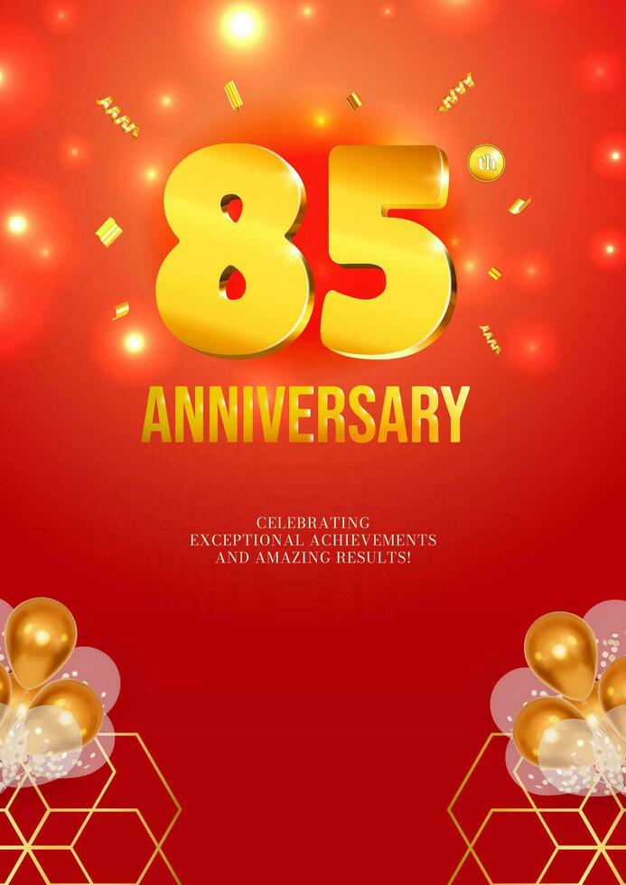 Anniversary celebration flyer red background golden numbers 85 vector