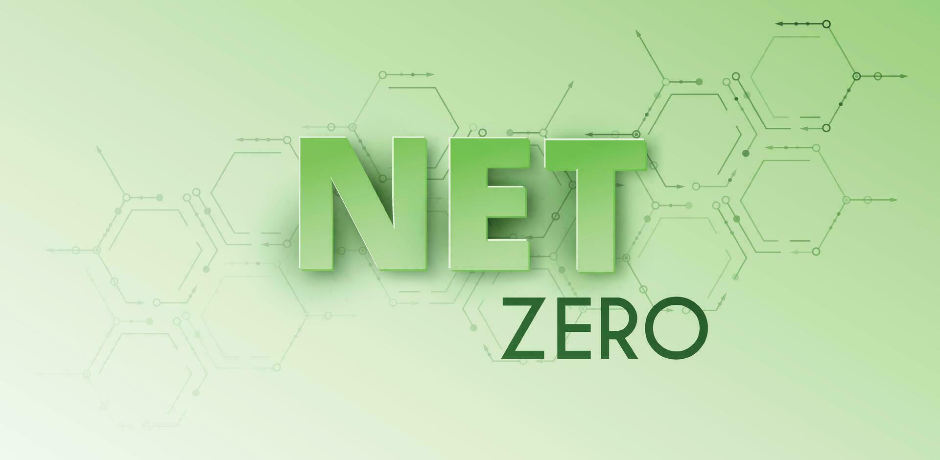 Net Zero emissions banner with hexagons. CO2 neutral. Eco-friendly template. Carbon emissions free. No greenhouse gas emissions. Vector illustration