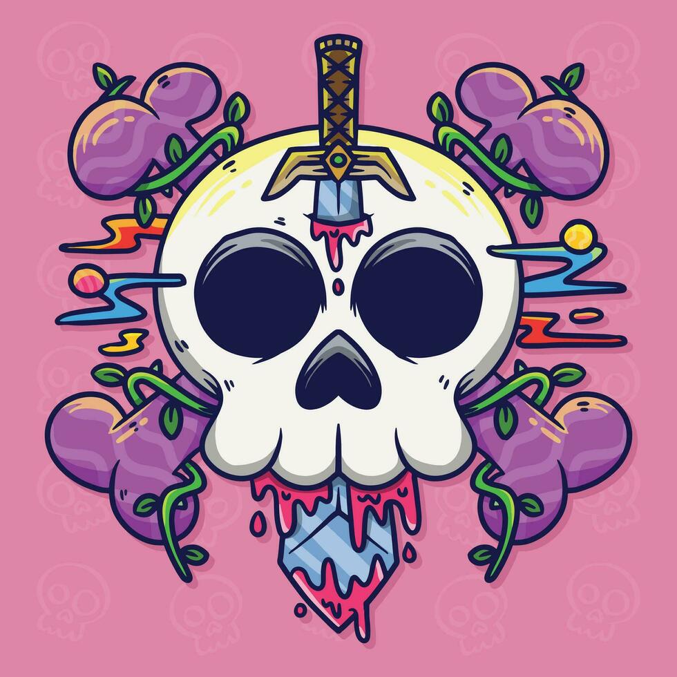 Colorful Skull Head Cartoon vector illustration. Skull Vector illustration